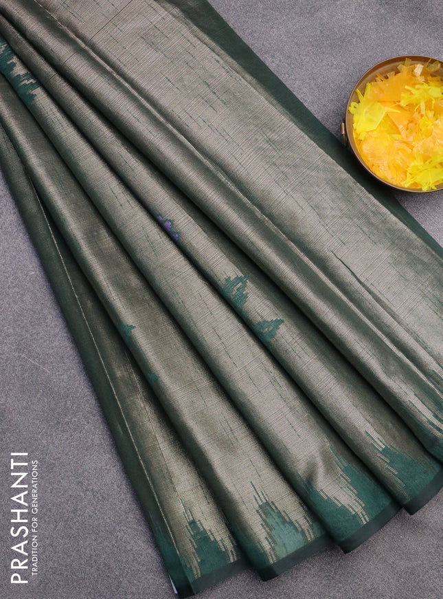 Banarasi matka tissue saree dark green with thread woven buttas and temple design zari woven border
