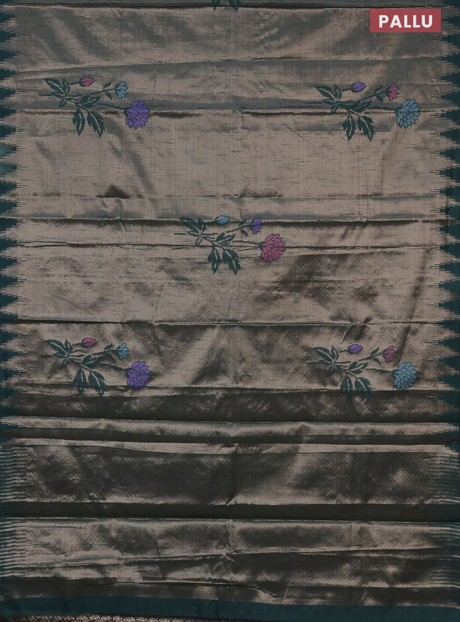 Banarasi matka tissue saree dark green with thread woven buttas and temple design zari woven border