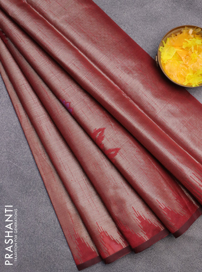 Banarasi matka tissue saree maroon with thread woven buttas and temple design zari woven border