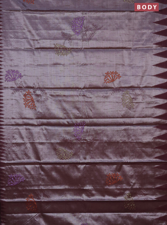 Banarasi matka tissue saree wine shade with thread woven buttas and temple design zari woven border