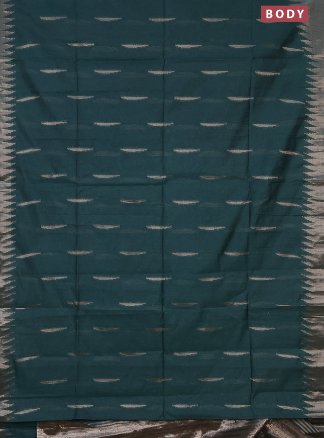 Banarasi matka tissue saree dark green with thread & zari woven buttas and long temple design zari woven border