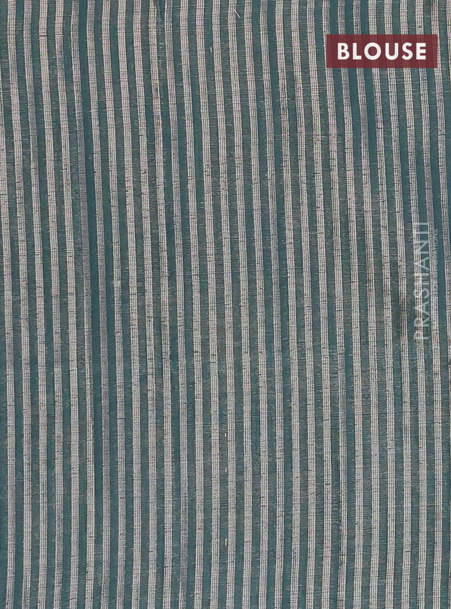 Banarasi matka tissue saree dark green with thread & zari woven buttas and long temple design zari woven border