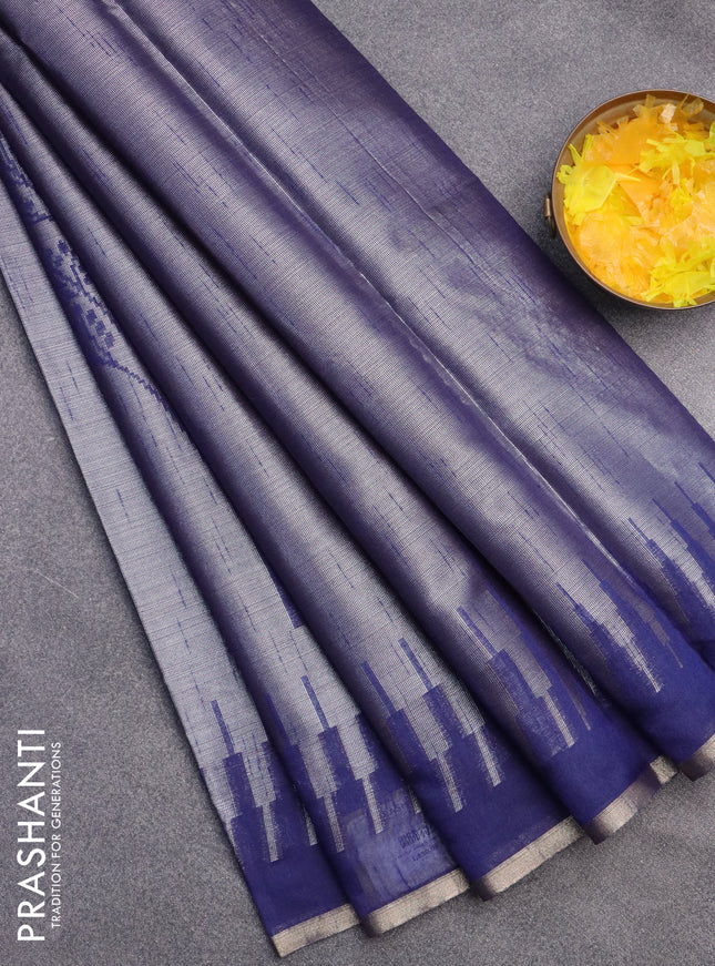 Banarasi matka tissue saree blue with woven buttas and temple design border