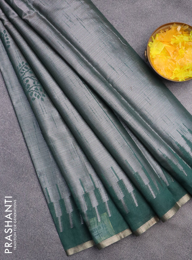 Banarasi matka tissue saree dark green with woven buttas and temple design border