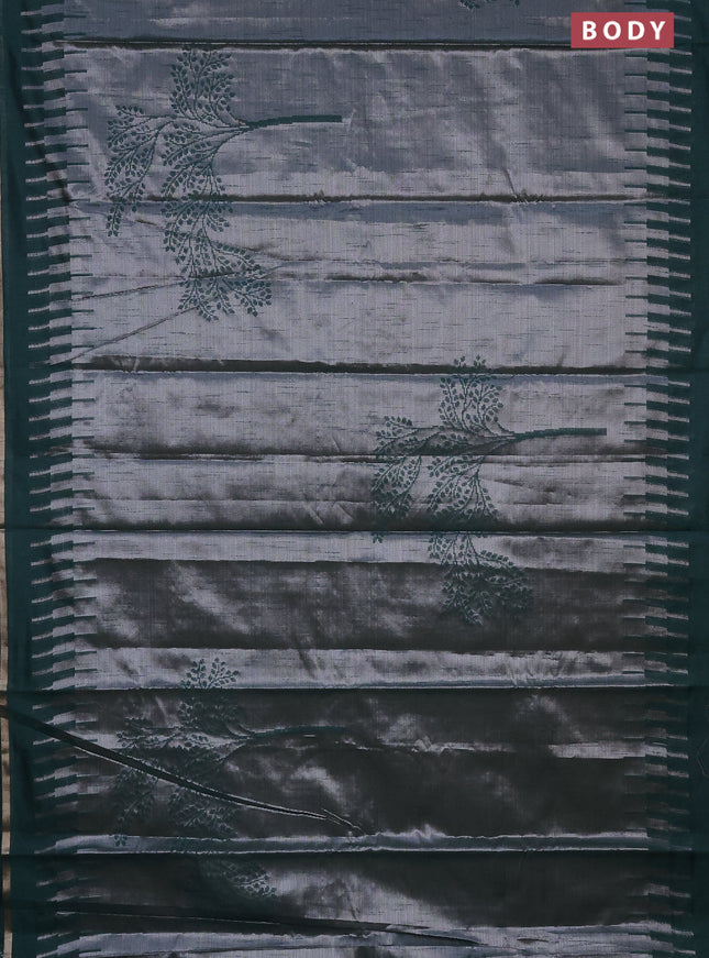 Banarasi matka tissue saree dark green with woven buttas and temple design border