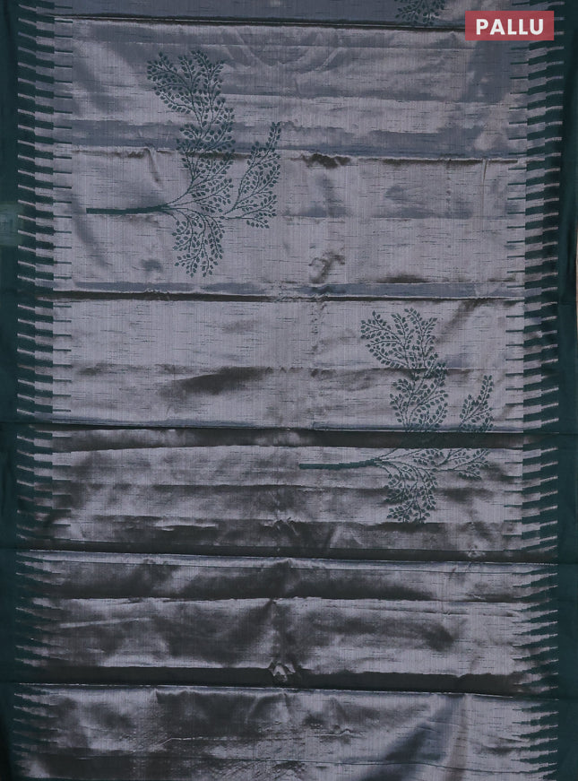 Banarasi matka tissue saree dark green with woven buttas and temple design border