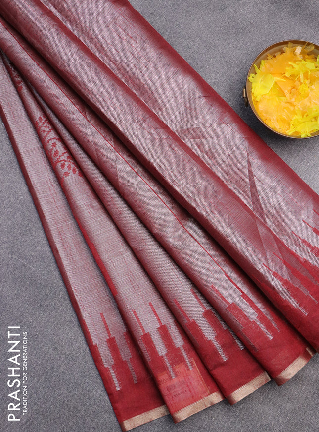 Banarasi matka tissue saree maroon with woven buttas and temple design border