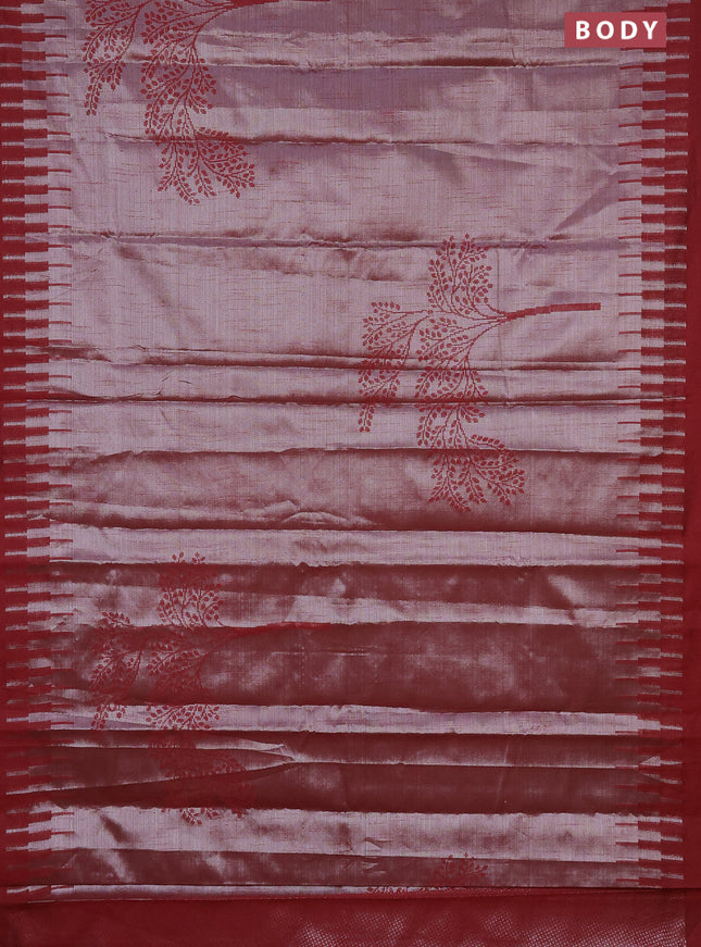 Banarasi matka tissue saree maroon with woven buttas and temple design border