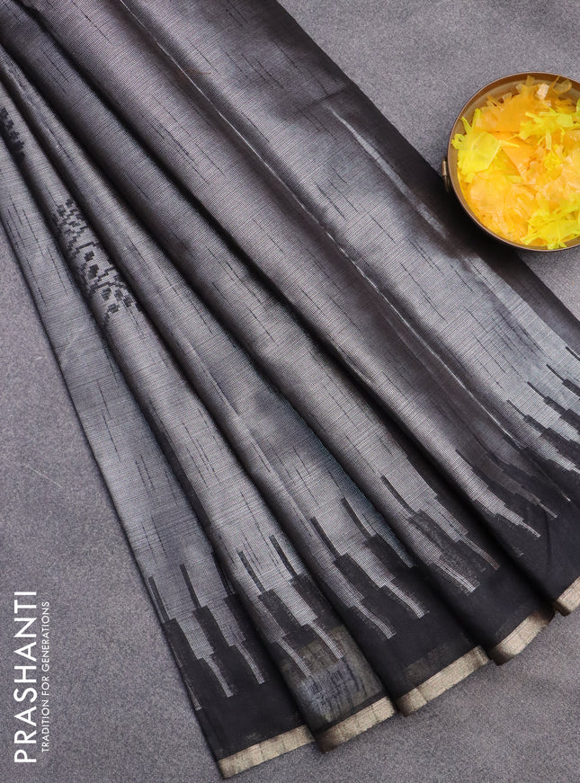 Banarasi matka tissue saree black with woven buttas and temple design border