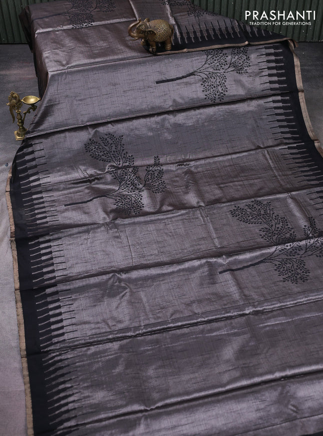 Banarasi matka tissue saree black with woven buttas and temple design border