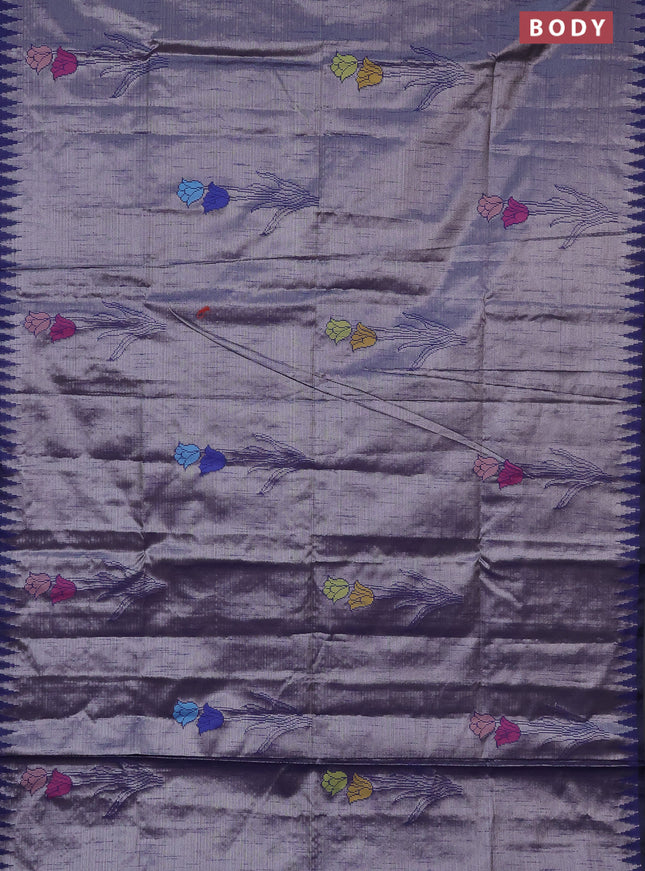 Banarasi matka tissue saree navy blue with woven buttas and temple design border