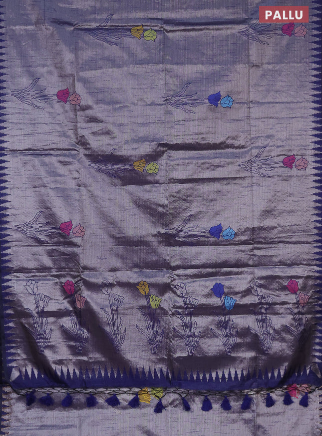 Banarasi matka tissue saree navy blue with woven buttas and temple design border