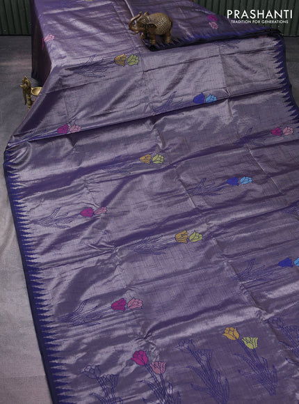 Banarasi matka tissue saree navy blue with woven buttas and temple design border