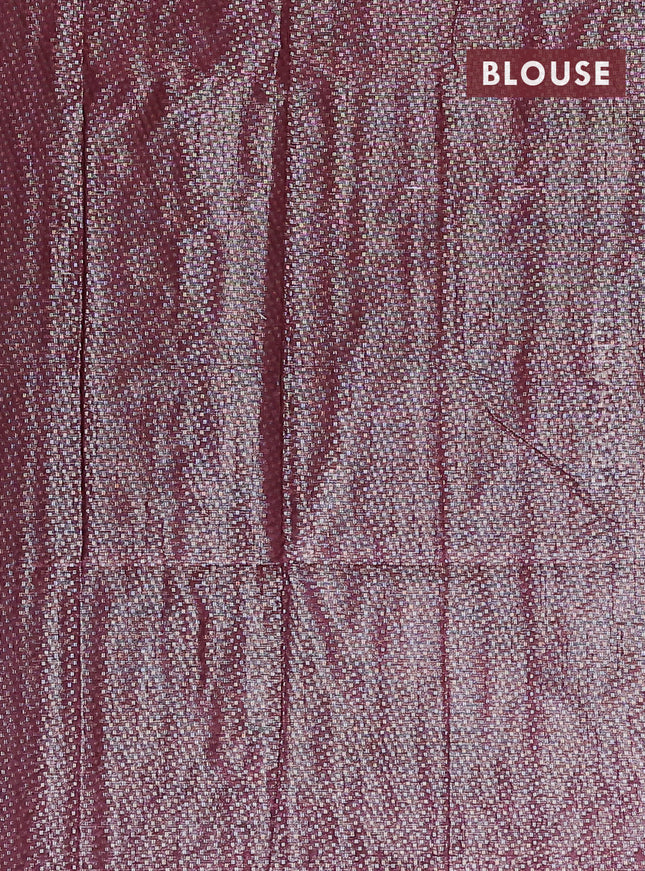 Banarasi matka tissue saree wine shade with woven buttas and temple design border