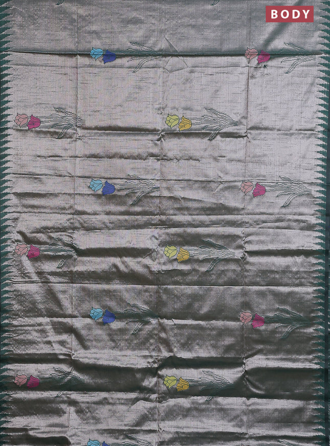 Banarasi matka tissue saree bottle green with woven buttas and temple design border