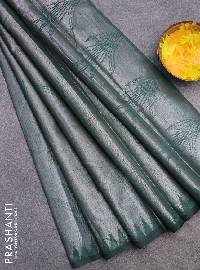 Banarasi matka tissue saree bottle green with woven buttas and temple design border