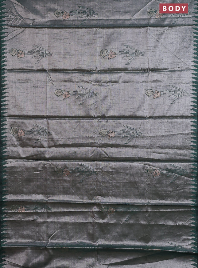 Banarasi matka tissue saree bottle green with woven buttas and temple design border