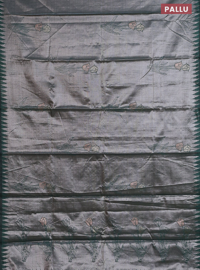 Banarasi matka tissue saree bottle green with woven buttas and temple design border