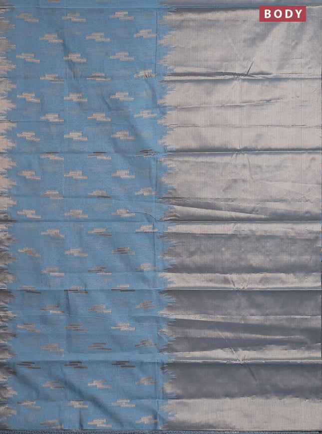 Banarasi matka tissue saree pastel blue with allover zari woven buttas and temple design long zari woven border