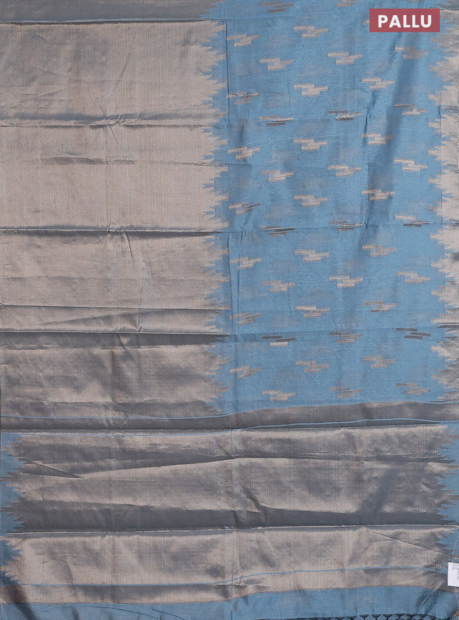 Banarasi matka tissue saree pastel blue with allover zari woven buttas and temple design long zari woven border