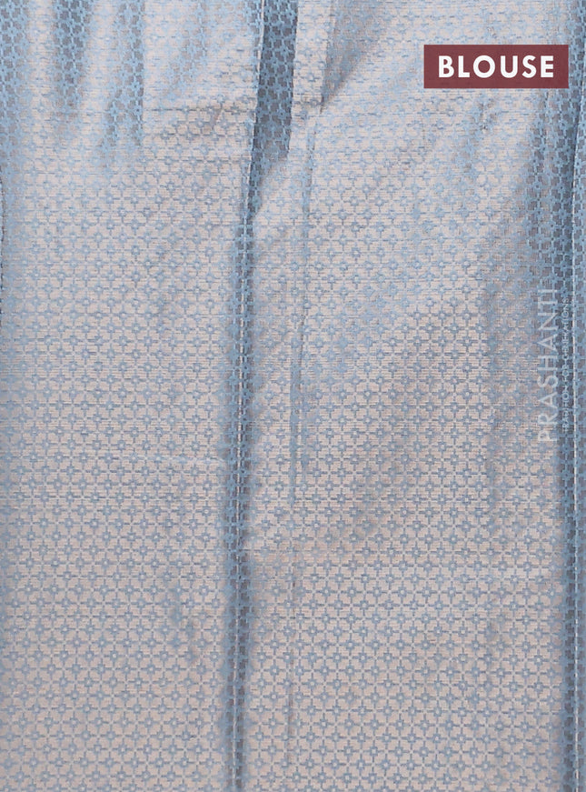 Banarasi matka tissue saree pastel blue with allover zari woven buttas and temple design long zari woven border