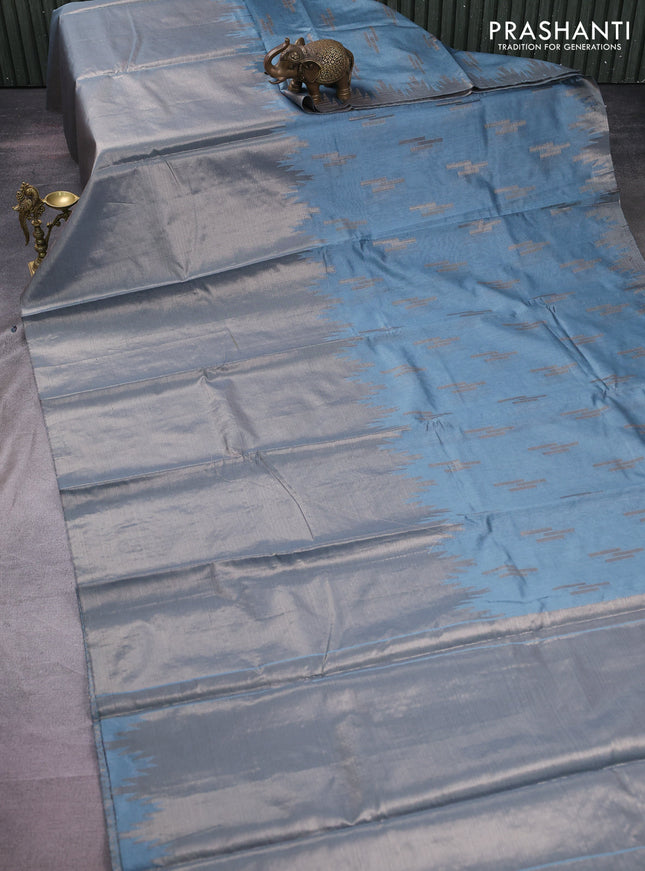 Banarasi matka tissue saree pastel blue with allover zari woven buttas and temple design long zari woven border