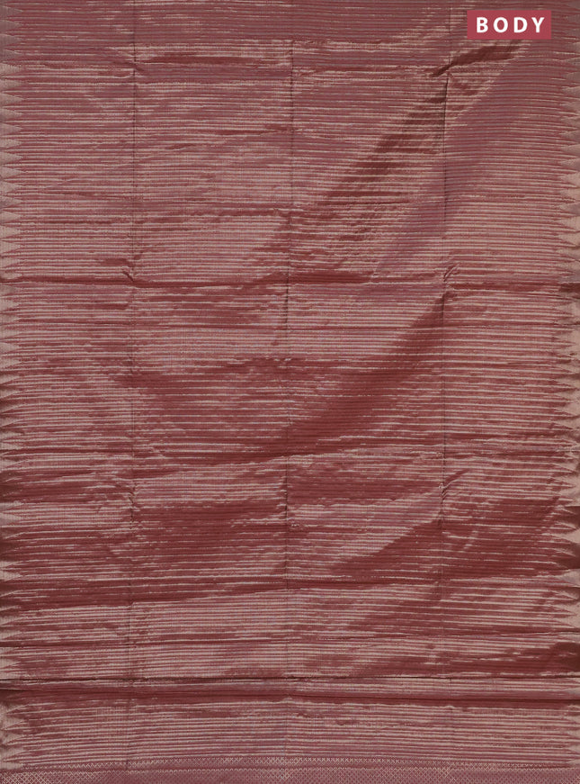 Banarasi matka tissue saree pastel peach with allover zari weaves and temple deisgn zari woven border