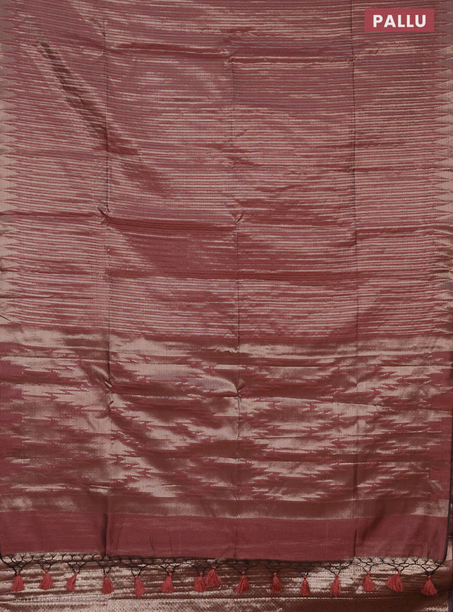 Banarasi matka tissue saree pastel peach with allover zari weaves and temple deisgn zari woven border