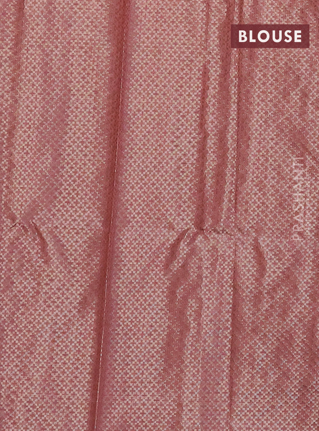 Banarasi matka tissue saree pastel peach with allover zari weaves and temple deisgn zari woven border