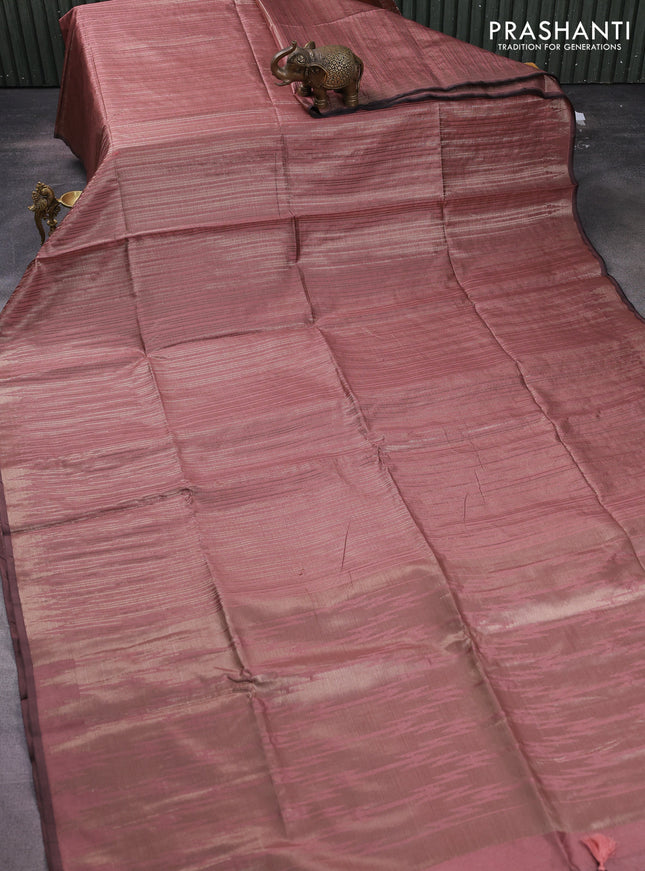 Banarasi matka tissue saree pastel peach with allover zari weaves and temple deisgn zari woven border