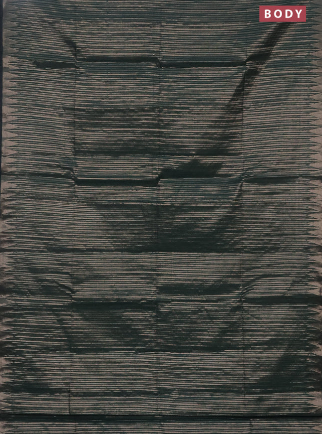 Banarasi matka tissue saree green with allover zari weaves and temple deisgn zari woven border