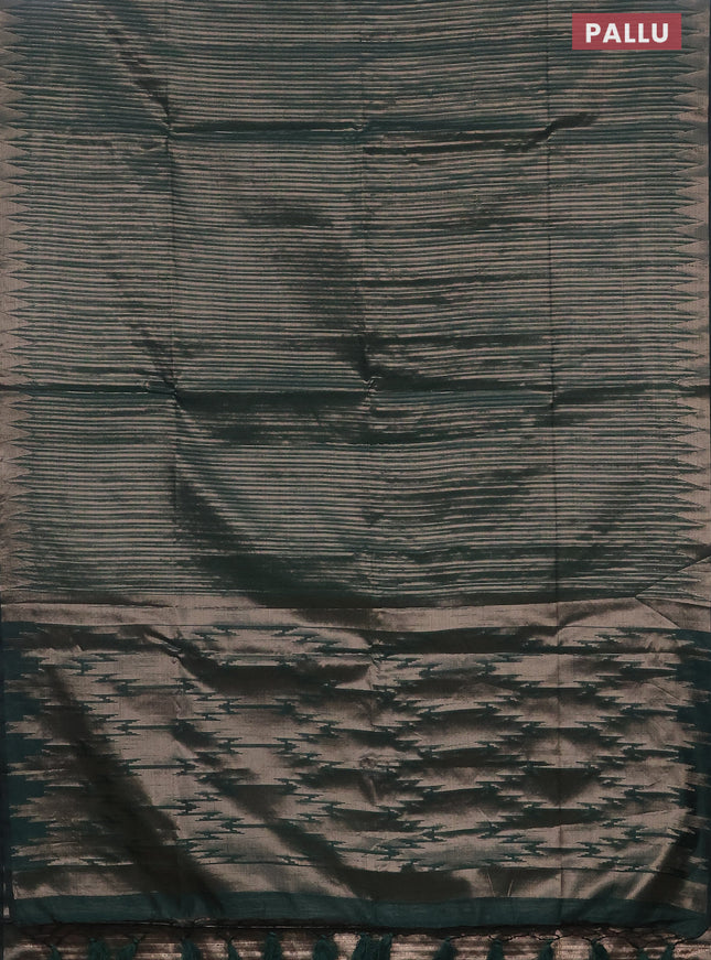 Banarasi matka tissue saree green with allover zari weaves and temple deisgn zari woven border