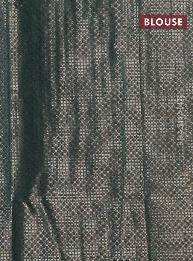 Banarasi matka tissue saree green with allover zari weaves and temple deisgn zari woven border