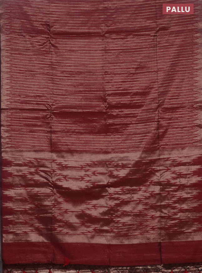 Banarasi matka tissue saree maroon with allover zari weaves and temple deisgn zari woven border