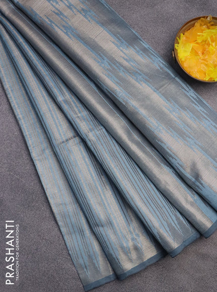 Banarasi matka tissue saree pastel blue with allover zari weaves and temple deisgn zari woven border