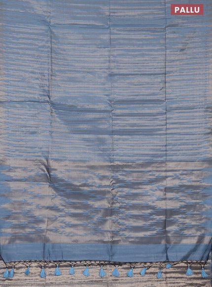 Banarasi matka tissue saree pastel blue with allover zari weaves and temple deisgn zari woven border