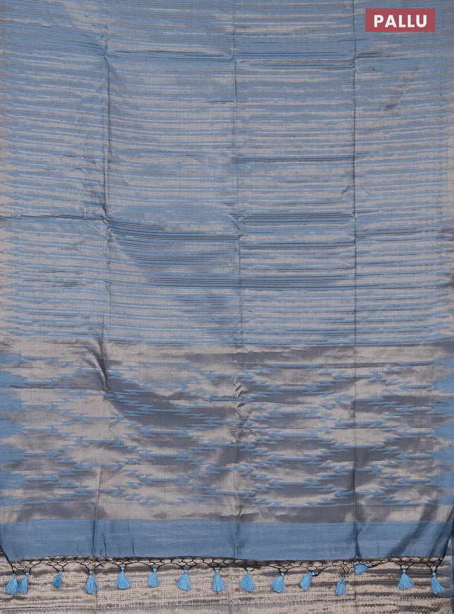 Banarasi matka tissue saree pastel blue with allover zari weaves and temple deisgn zari woven border