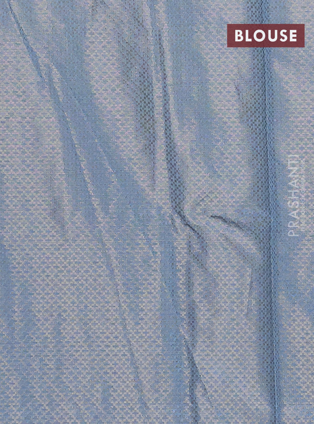 Banarasi matka tissue saree pastel blue with allover zari weaves and temple deisgn zari woven border