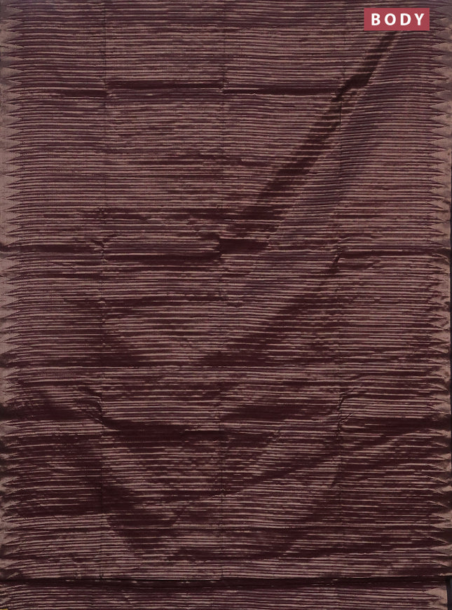 Banarasi matka tissue saree wine shade with allover zari weaves and temple deisgn zari woven border