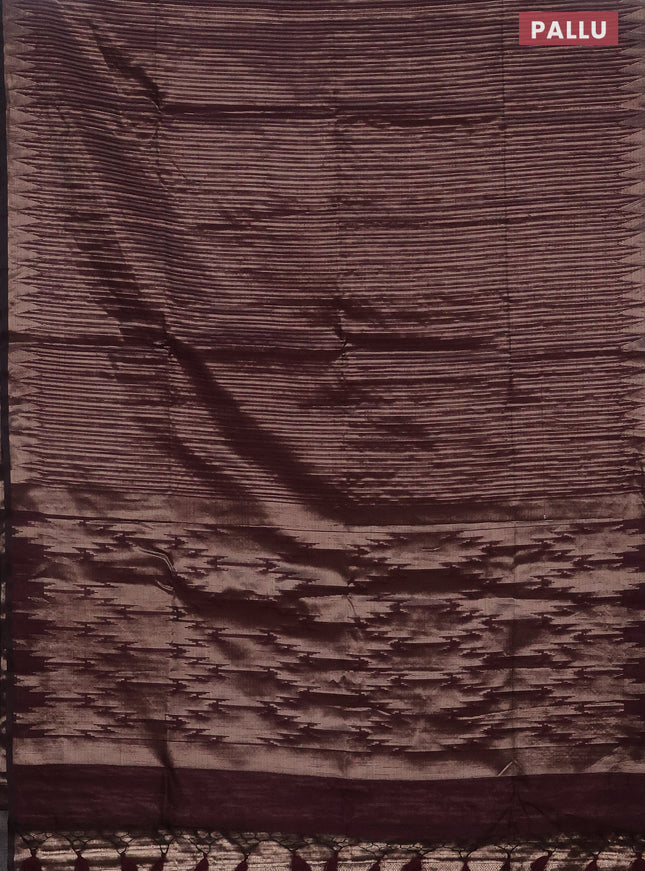 Banarasi matka tissue saree wine shade with allover zari weaves and temple deisgn zari woven border