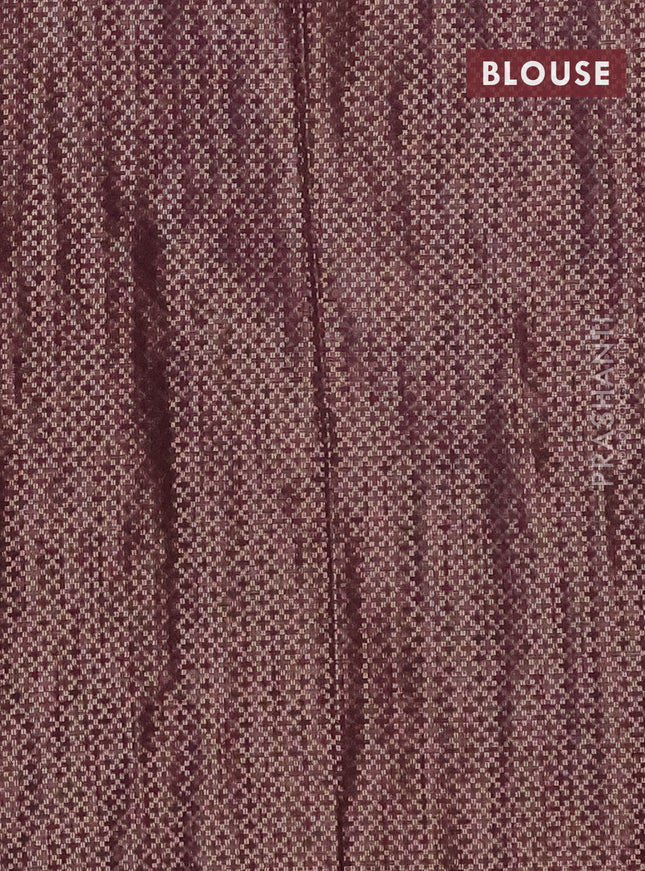 Banarasi matka tissue saree wine shade with allover zari weaves and temple deisgn zari woven border