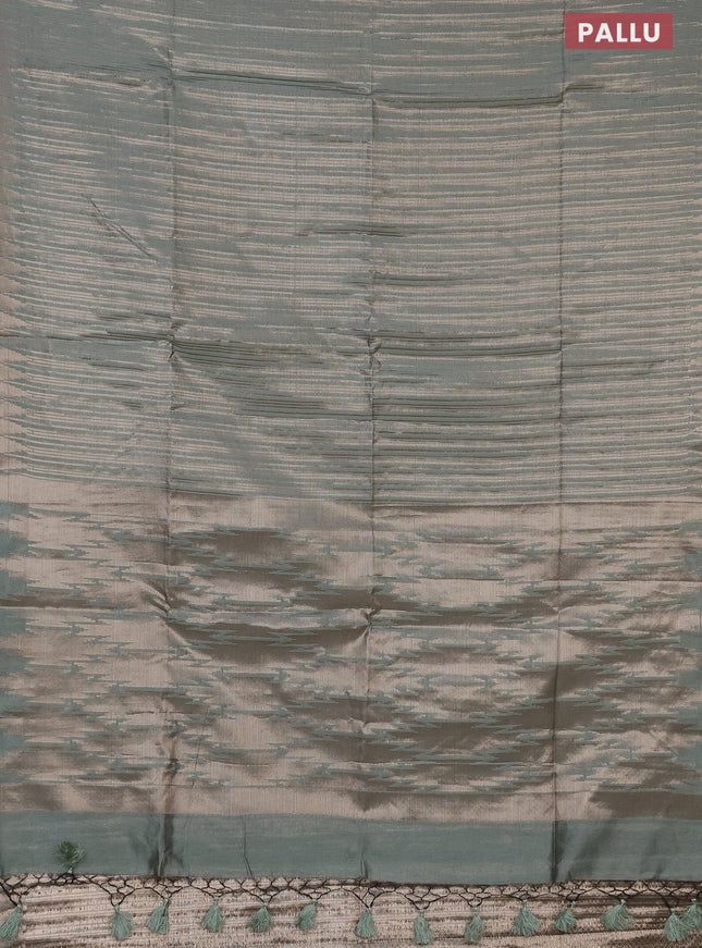 Banarasi matka tissue saree pastel green with allover zari weaves and temple deisgn zari woven border