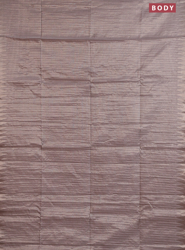 Banarasi matka tissue saree greyish brown with allover zari weaves and temple deisgn zari woven border