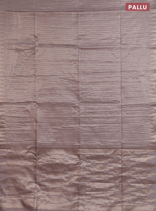 Banarasi matka tissue saree greyish brown with allover zari weaves and temple deisgn zari woven border