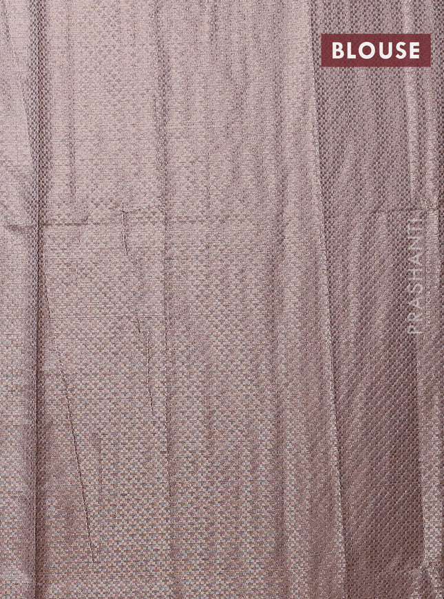 Banarasi matka tissue saree greyish brown with allover zari weaves and temple deisgn zari woven border