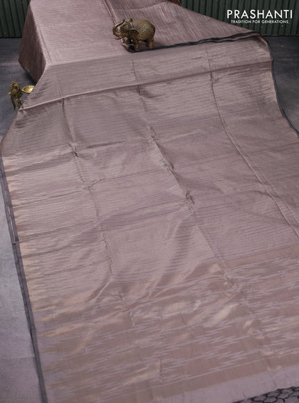 Banarasi matka tissue saree greyish brown with allover zari weaves and temple deisgn zari woven border