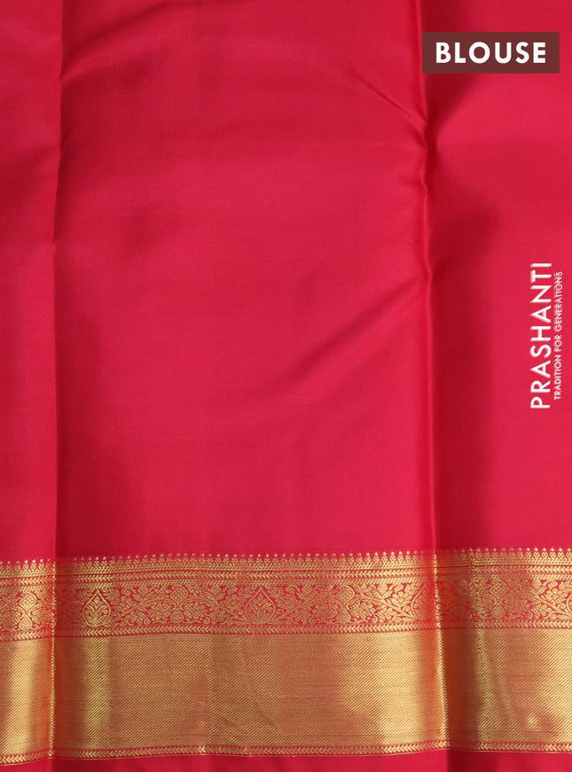 Pure kanchipuram silk saree teal blue shade and red with allover zari checks & buttas and rich zari woven border