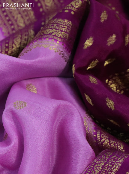 Pure mysore silk saree lotus pink and purple cs blue with allover zari woven buttas and rettapet zari woven border