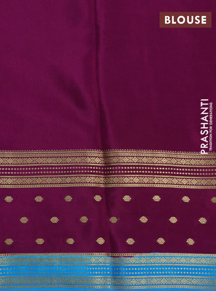 Pure mysore silk saree lotus pink and purple cs blue with allover zari woven buttas and rettapet zari woven border