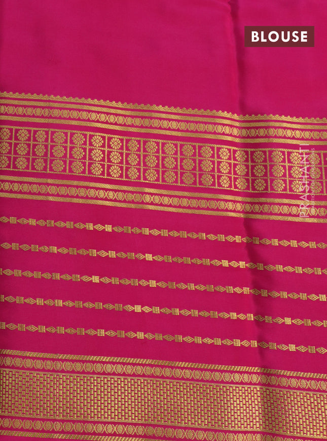 Pure mysore silk saree teal blue and pink violet with plain body and long zari woven border